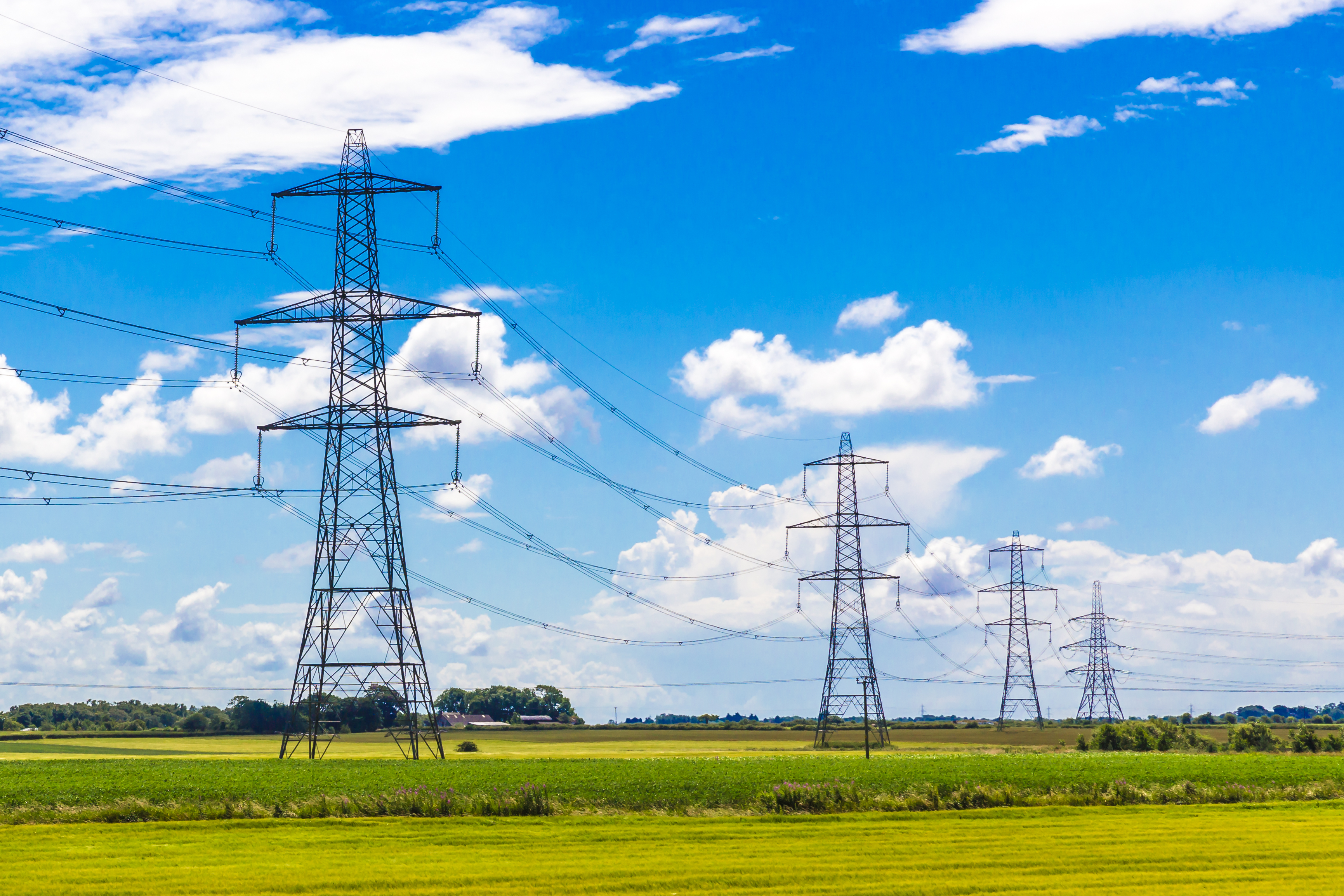 pylons in a field with a blue sky