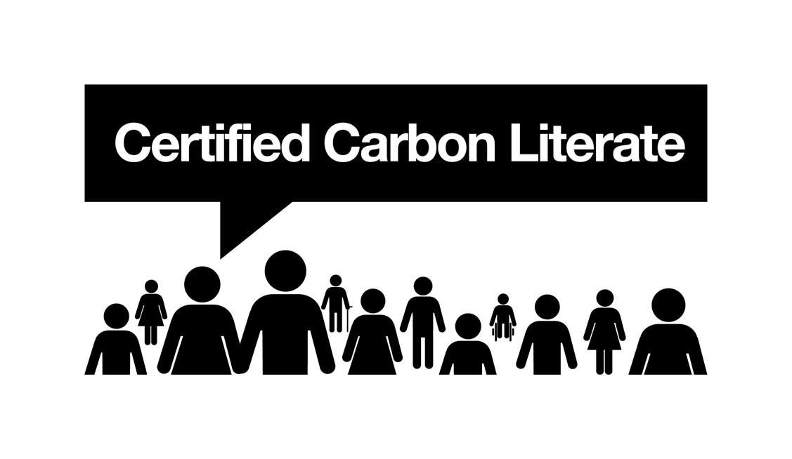 Icons of people with speech bubble saying "Certified Carbon Literate"